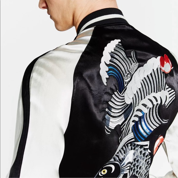 NWT Zara Kimono Koi Fish Embroidered Bomber Jacket - Picture 4 of 8